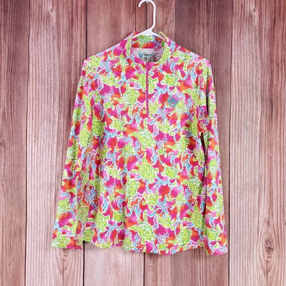 IBKUL Rolling Rock Club Womens XL Turtles at Sea Hot Pink 1/4 Zip Golf Pullover - Picture 2 of 15